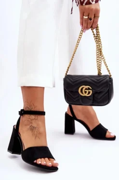 Zamszowe Sandały Na Obcasie Czarne Harriet