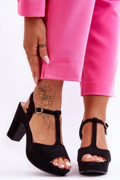 Zamszowe Sandały Na Obcasie Czarne Felicia
