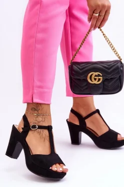 Zamszowe Sandały Na Obcasie Czarne Felicia