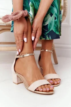 Zamszowe Sandały Na Obcasie Beżowe Janet