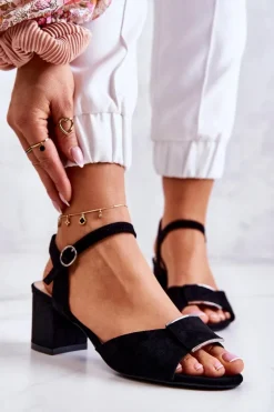 Zamszowe Sandały Na Obcasie Czarne Lorisa