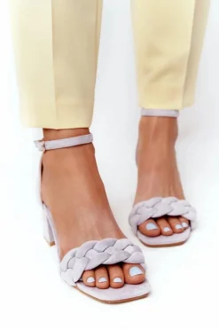 Zamszowe Sandały Na Obcasie Szare Long Island