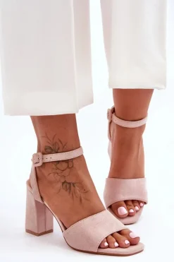 Zamszowe Sandały Na Obcasie Nude Harriet