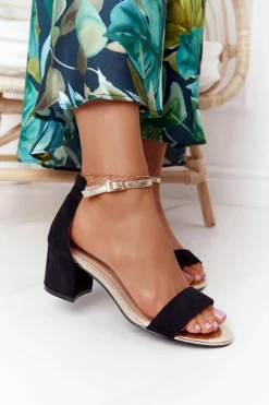 Zamszowe Sandały Na Obcasie Czarne Janet