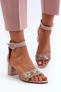 Zamszowe Sandały Na Obcasie Maciejka 04141-49 Beżowe