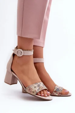 Zamszowe Sandały Na Obcasie Maciejka 04141-49 Beżowe