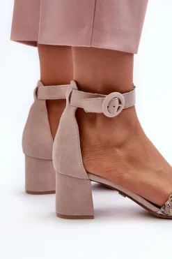 Zamszowe Sandały Na Obcasie Maciejka 04141-49 Beżowe