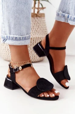 Zamszowe Sandały Na Obcasie Maciejka 5198A-01 Czarne