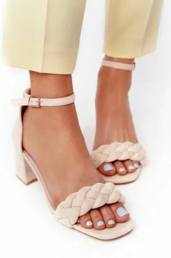 Zamszowe Sandały Na Obcasie Beżowe Long Island