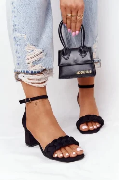 Zamszowe Sandały Na Obcasie Czarne Long Island