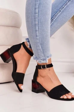 Zamszowe Sandały Na Obcasie Laura Messi 2285 Czarne