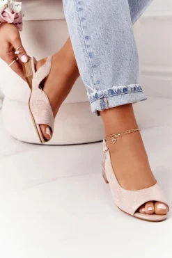 Zamszowe Sandały Na Obcasie Sergio Leone SK807 Różowe