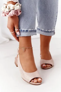 Zamszowe Sandały Na Obcasie Sergio Leone SK807 Różowe