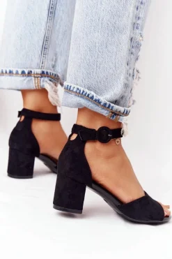 Zamszowe Sandały Na Obcasie Vinceza 20100 Czarne
