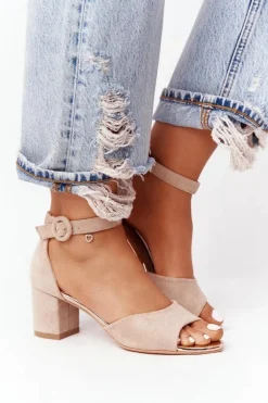 Zamszowe Sandały Na Obcasie Vinceza 23-20100 Beżowe