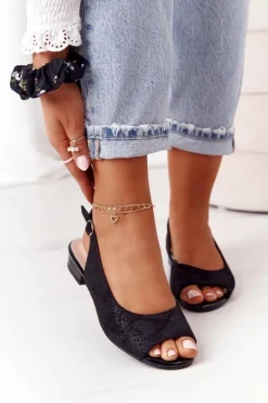 Zamszowe Sandały Na Obcasie Sergio Leone SK807 Czarne