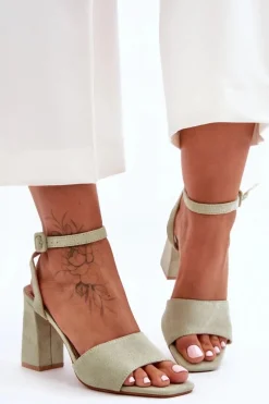 Zamszowe Sandały Na Obcasie Zielone Harriet