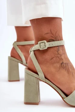 Zamszowe Sandały Na Obcasie Zielone Harriet