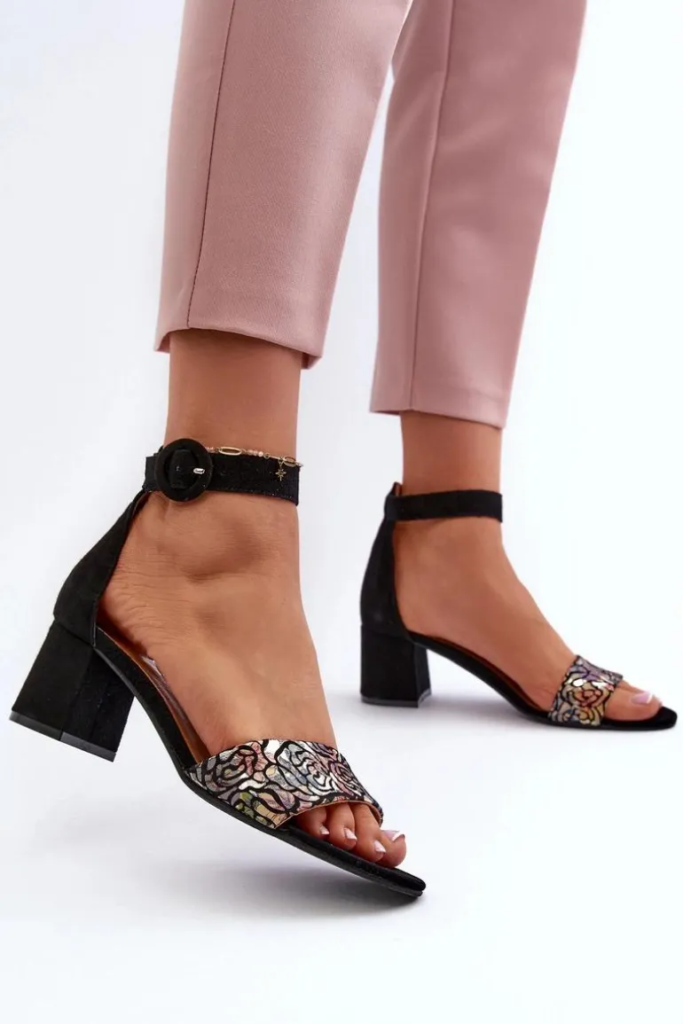 Zamszowe Sandały Na Obcasie Maciejka 04141-48 Czarne