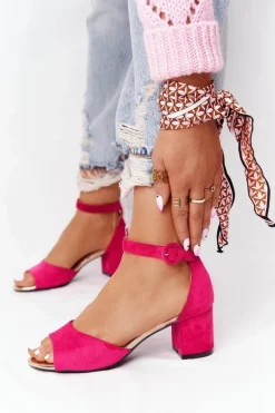 Zamszowe Sandały Na Obcasie Vinceza 23-20100 Fuksja
