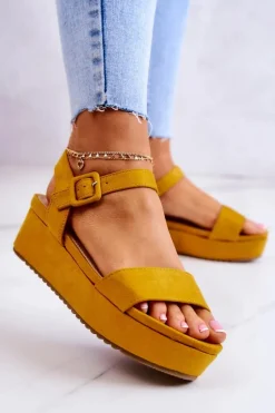 Zamszowe Sandały Na Platformie Żółte Sariah