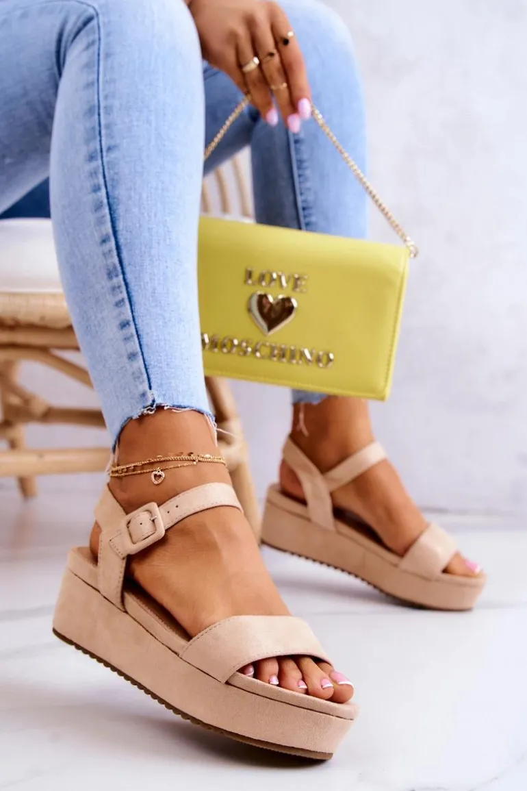 Zamszowe Sandały Na Platformie Beżowe Sariah