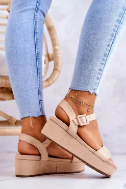 Zamszowe Sandały Na Platformie Beżowe Sariah