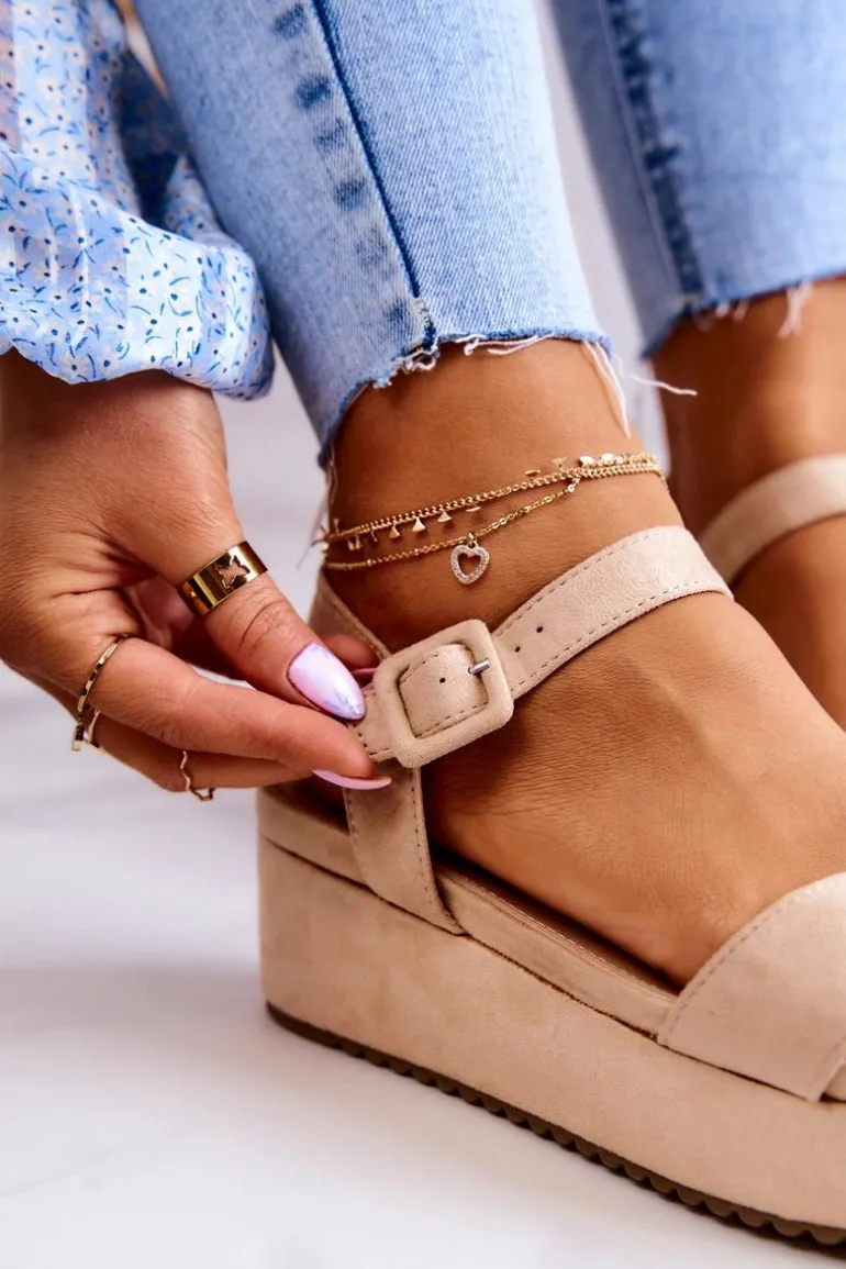 Zamszowe Sandały Na Platformie Beżowe Sariah