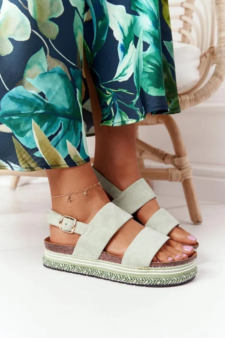 Zamszowe Sandały Na Platformie Zielone Olimpia