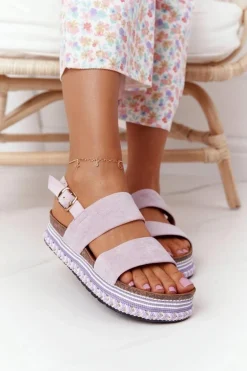 Zamszowe Sandały Na Platformie Fioletowe Olimpia