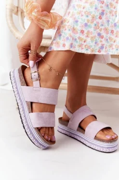 Zamszowe Sandały Na Platformie Fioletowe Olimpia