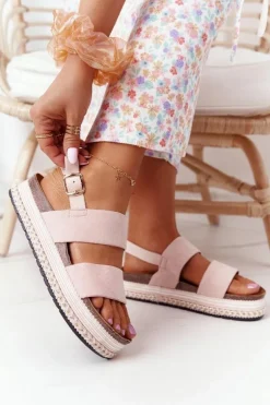 Zamszowe Sandały Na Platformie Różowe Olimpia