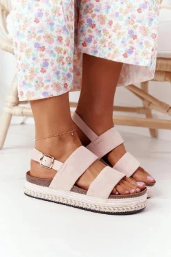 Zamszowe Sandały Na Platformie Różowe Olimpia