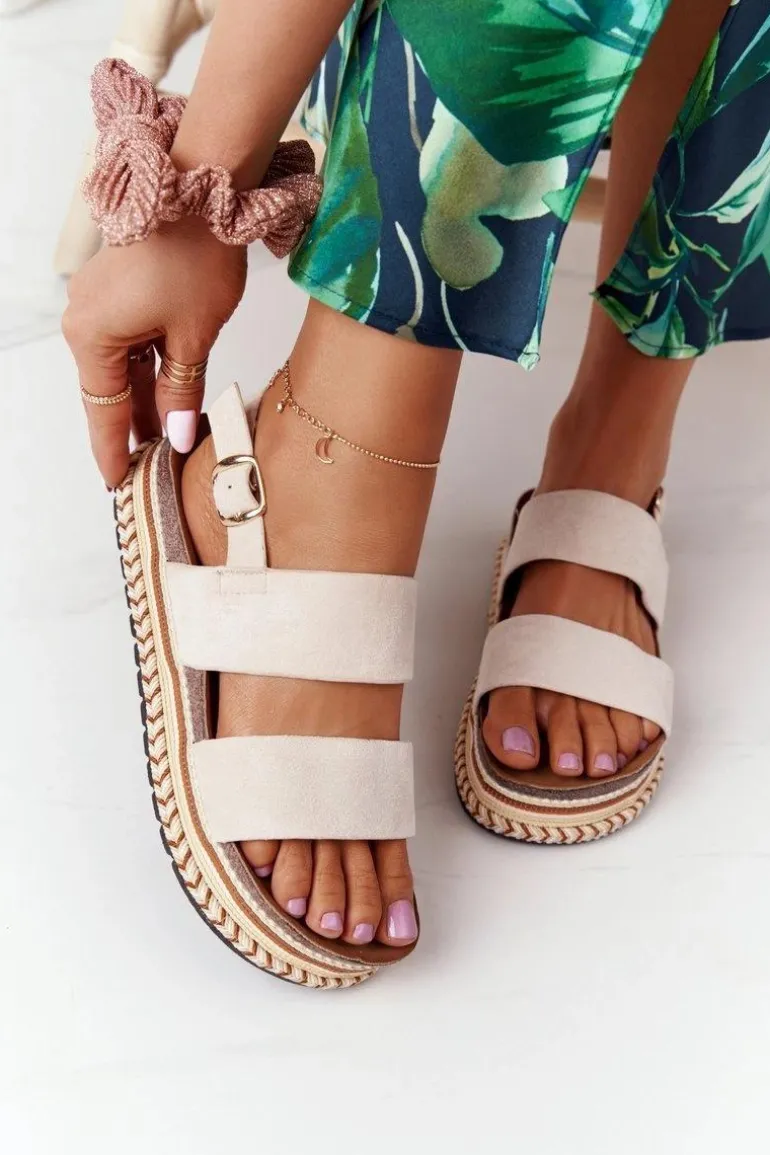 Zamszowe Sandały Na Platformie Beżowe Olimpia