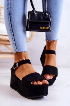 Zamszowe Sandały Na Platformie Czarne Stamford