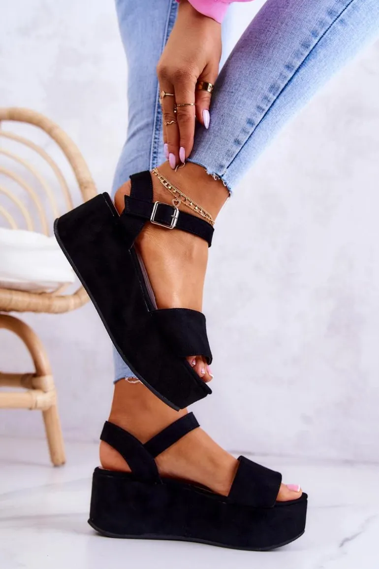 Zamszowe Sandały Na Platformie Czarne Stamford