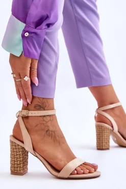 Zamszowe Sandały Na Plecionym Słupku Beżowe Selila