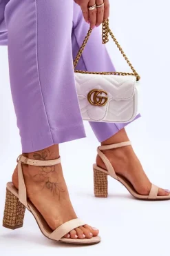 Zamszowe Sandały Na Plecionym Słupku Beżowe Selila