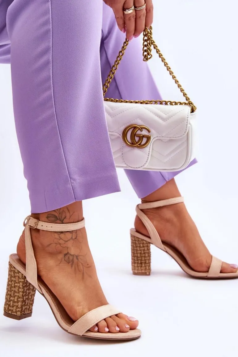 Zamszowe Sandały Na Plecionym Słupku Beżowe Selila