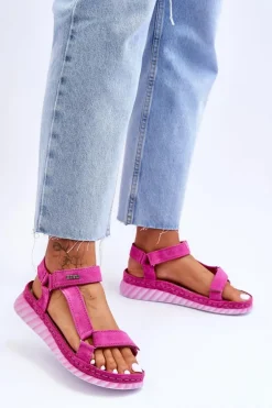 Zamszowe Sandały Na Rzep Big Star LL276012 Różowe