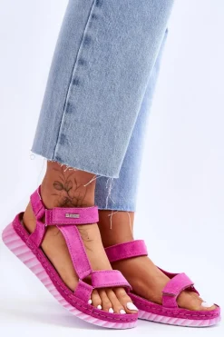 Zamszowe Sandały Na Rzep Big Star LL276012 Różowe