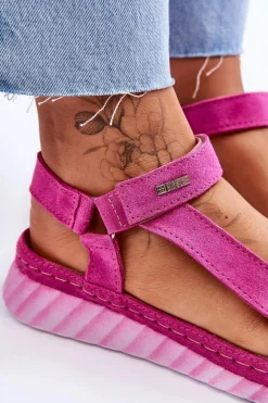 Zamszowe Sandały Na Rzep Big Star LL276012 Różowe