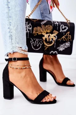 Zamszowe Sandały Na Słupku Czarne Florence