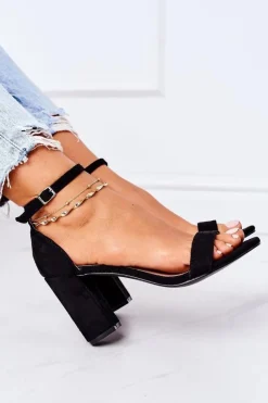 Zamszowe Sandały Na Słupku Czarne Florence