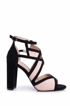 Zamszowe Sandały Na Słupku Czarno-Różowe Emolly