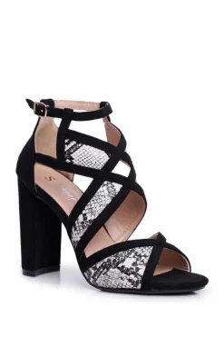 Zamszowe Sandały Na Słupku Wężowy Wzór Emolly