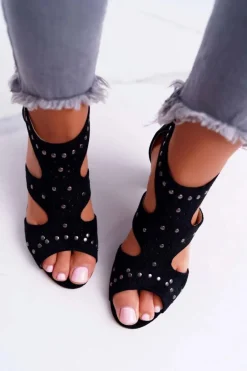 Zamszowe Sandały Na Słupku Lu Boo Czarne