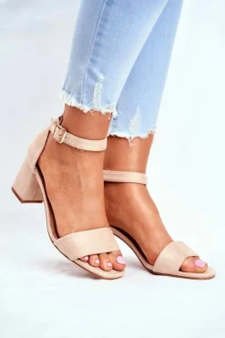 Zamszowe Sandały Na Słupku Vinceza 20-17058 Beżowe