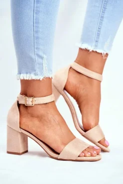 Zamszowe Sandały Na Słupku Vinceza 20-17058 Beżowe