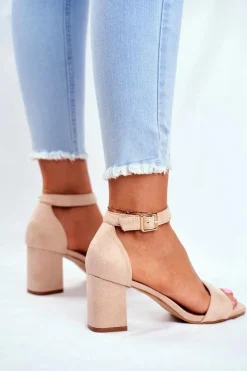 Zamszowe Sandały Na Słupku Vinceza 20-17058 Beżowe